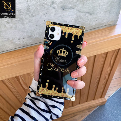 Oppo Find X3 Lite Cover - Black - Golden Electroplated Luxury Square Soft TPU Protective Case with Holder