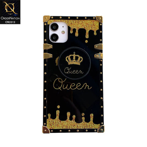 Oppo Reno 2Z Cover - Black - Golden Electroplated Luxury Square Soft TPU Protective Case with Holder