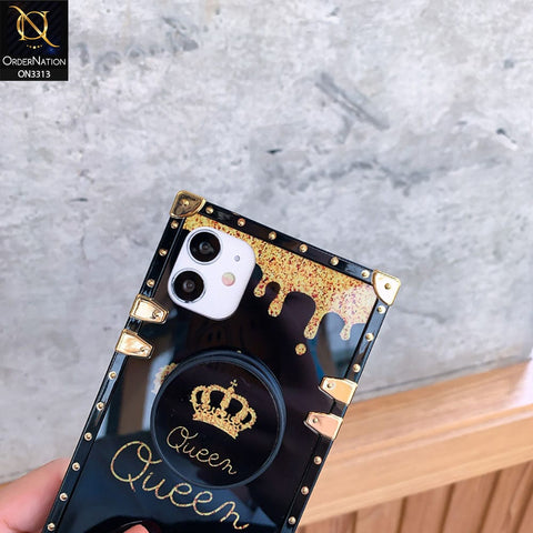 Oppo A9 2020 Cover - Black - Golden Electroplated Luxury Square Soft TPU Protective Case with Holder