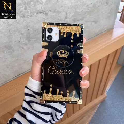 Xiaomi Mi 11i Cover - Black - Golden Electroplated Luxury Square Soft TPU Protective Case with Holder