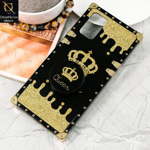 Samsung Galaxy M02s Cover - Black - Golden Electroplated Luxury Square Soft TPU Protective Case with Holder