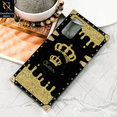 Xiaomi Redmi Note 9 4G Cover - Black - Golden Electroplated Luxury Square Soft TPU Protective Case with Holder