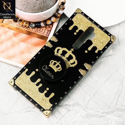 Oppo A9 2020 Cover - Black - Golden Electroplated Luxury Square Soft TPU Protective Case with Holder