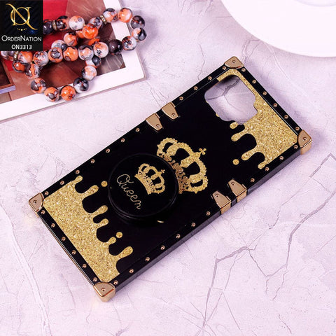 Oppo A73 Cover - Black - Golden Electroplated Luxury Square Soft TPU Protective Case with Holder