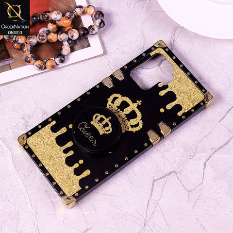 Oppo A94 Cover - Black - Golden Electroplated Luxury Square Soft TPU Protective Case with Holder