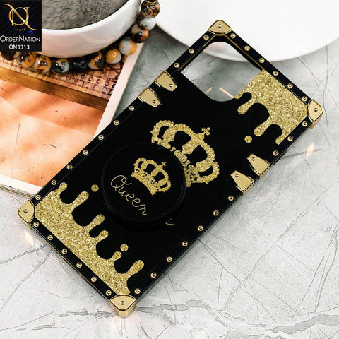 iPhone 13 Cover - Black - Golden Electroplated Luxury Square Soft TPU Protective Case with Holder