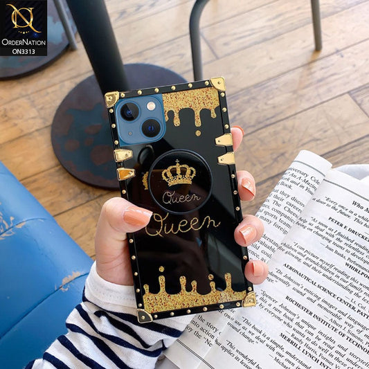 iPhone 13 Cover - Black - Golden Electroplated Luxury Square Soft TPU Protective Case with Holder