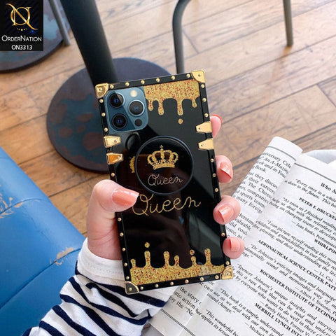 iPhone 13 Pro Cover - Black - Golden Electroplated Luxury Square Soft TPU Protective Case with Holder