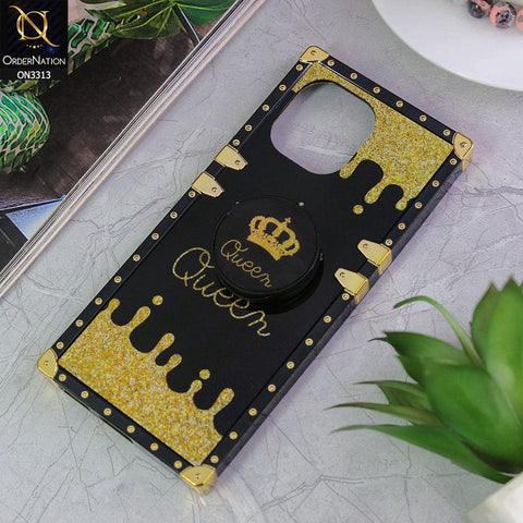 Xiaomi Mi 11 Cover - Black - Golden Electroplated Luxury Square Soft TPU Protective Case with Popsocket Holder