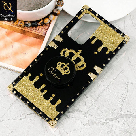 Samsung Galaxy Note 20 Ultra Cover - Black - Golden Electroplated Luxury Square Soft TPU Protective Case with Holder