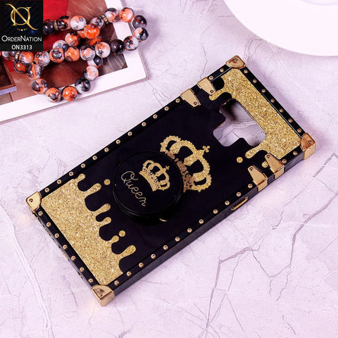 Samsung Galaxy Note 9 Cover - Black - Golden Electroplated Luxury Square Soft TPU Protective Case with Holder