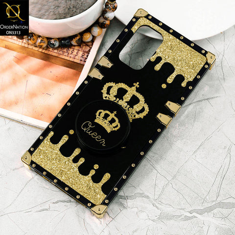 Xiaomi Redmi Note 10S Cover - Black - Golden Electroplated Luxury Square Soft TPU Protective Case with Holder