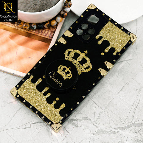 Xiaomi Redmi Note 11S Cover - Black - Golden Electroplated Luxury Square Soft TPU Protective Case with Holder