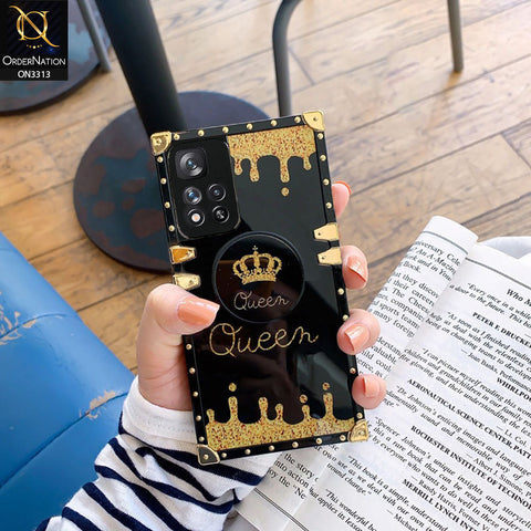 Xiaomi Redmi Note 11S Cover - Black - Golden Electroplated Luxury Square Soft TPU Protective Case with Holder