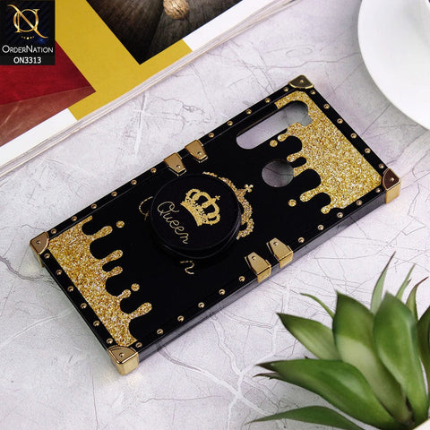 Xiaomi Redmi Note 8 2021 Cover - Black - Golden Electroplated Luxury Square Soft TPU Protective Case with Popsocket Holder