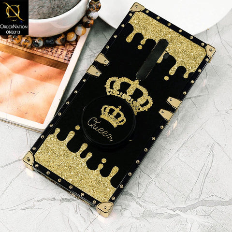 Oppo Reno 2Z Cover - Black - Golden Electroplated Luxury Square Soft TPU Protective Case with Holder