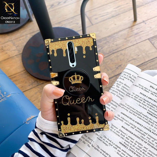 Oppo Reno 2Z Cover - Black - Golden Electroplated Luxury Square Soft TPU Protective Case with Holder