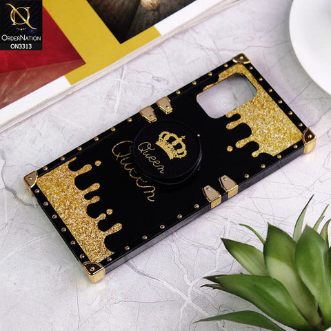 Samsung Galaxy S20 Plus Cover - Black - Golden Electroplated Luxury Square Soft TPU Protective Case with Popsocket Holder