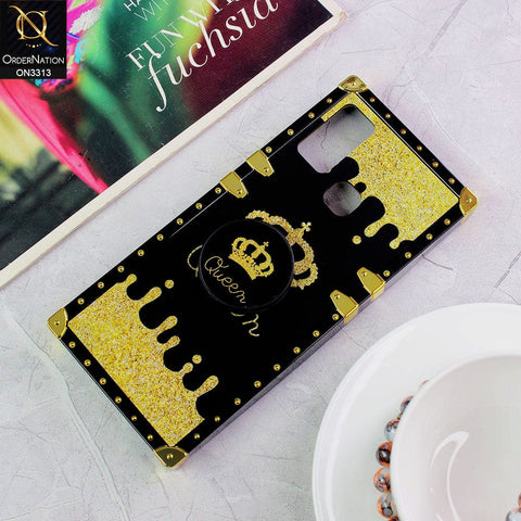 Tecno Spark 7 Cover - Black - Golden Electroplated Luxury Square Soft TPU Protective Case with Holder