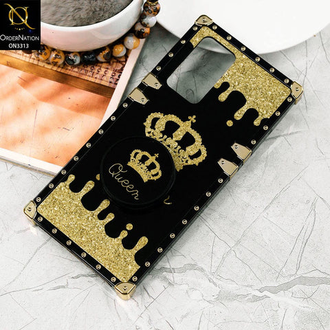 Vivo V21 Cover - Black - Golden Electroplated Luxury Square Soft TPU Protective Case with Holder