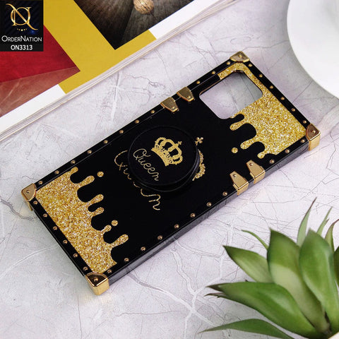 Vivo Y15c Cover - Black - Golden Electroplated Luxury Square Soft TPU Protective Case with Popsocket Holder