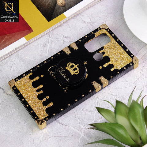 Vivo Y30 Cover - Black - Golden Electroplated Luxury Square Soft TPU Protective Case with Popsocket Holder