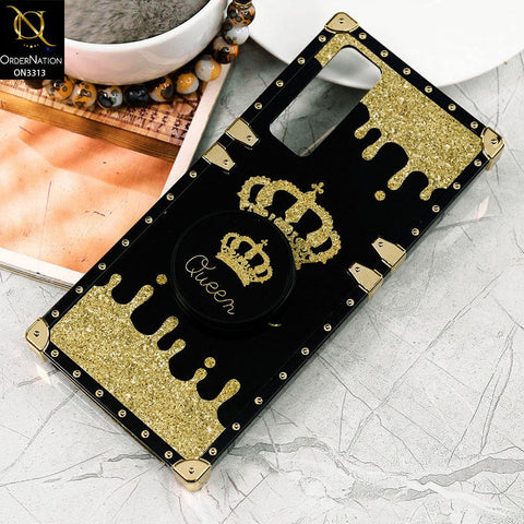 Vivo Y51s Cover - Black - Golden Electroplated Luxury Square Soft TPU Protective Case with Holder