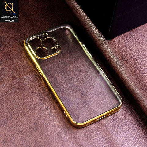 iPhone 13 Pro Max Cover - Golden - Shiny Electroplated Borders HQ Clear Transparent Soft Case with Camera Protection