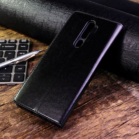 Oppo A9 2020 Cover - Black - Rich Boss Leather Texture Soft Flip Book Case