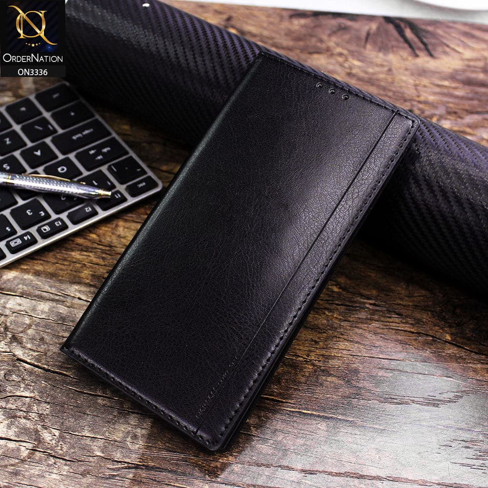 Samsung Galaxy S22 5G Cover - Black - Rich Boss Leather Texture Soft Flip Book Case