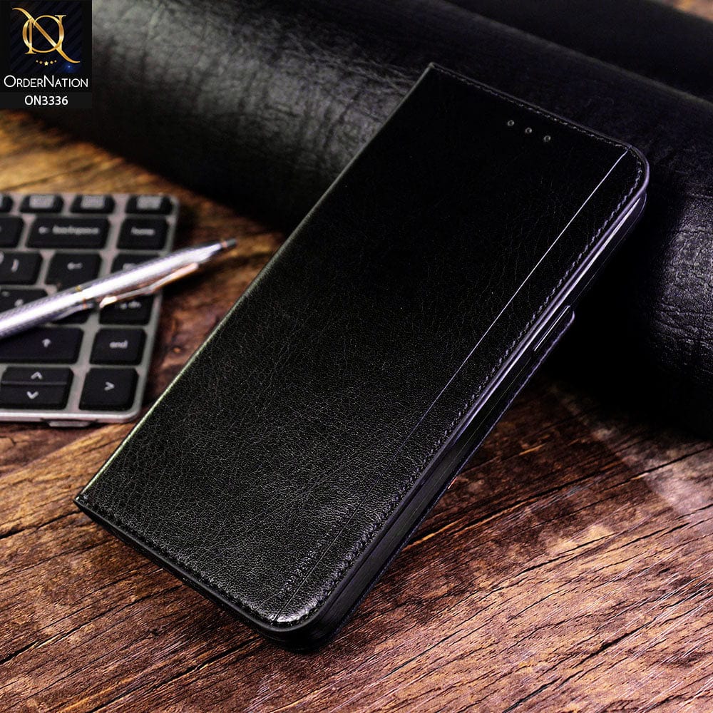 Samsung Galaxy A12 Cover - Black - Rich Boss Leather Texture Soft Flip Book Case