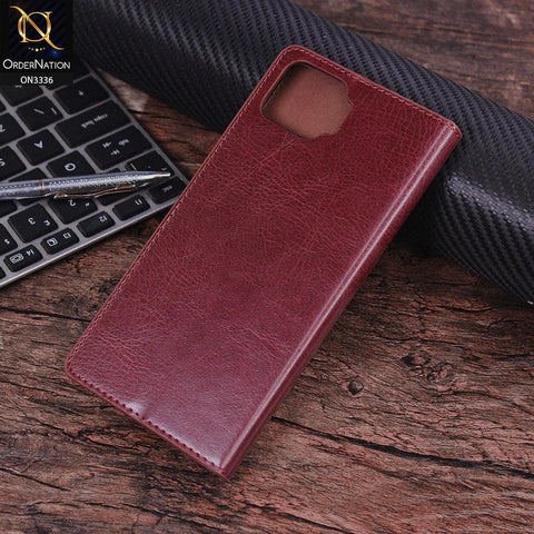 Oppo A73 Cover - Maroon - Rich Boss Leather Texture Soft Flip Book Case