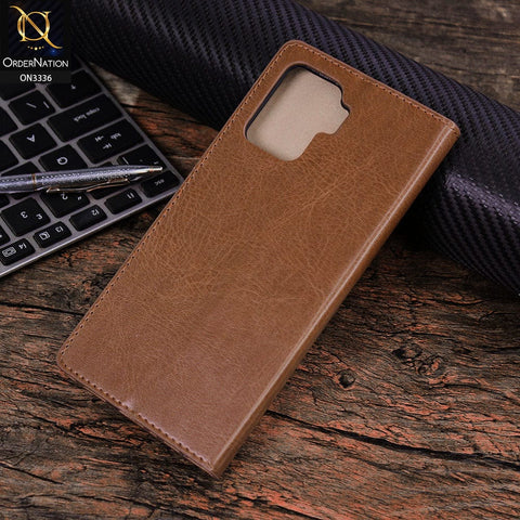 Oppo A94 Cover - Light Brown - Rich Boss Leather Texture Soft Flip Book Case