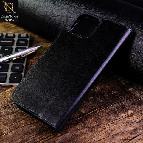 iPhone 13 Cover - Black - Rich Boss Leather Texture Soft Flip Book Case