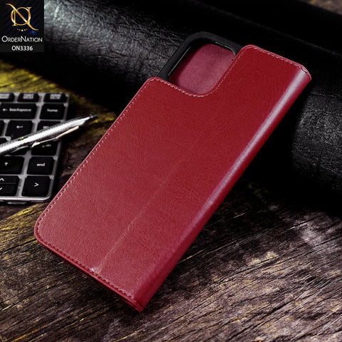 iPhone 13 Pro Cover - Red - Rich Boss Leather Texture Soft Flip Book Case