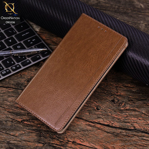 Oppo A94 Cover - Light Brown - Rich Boss Leather Texture Soft Flip Book Case