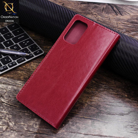 Samsung Galaxy M52 5G Cover - Red - Rich Boss Leather Texture Soft Flip Book Case