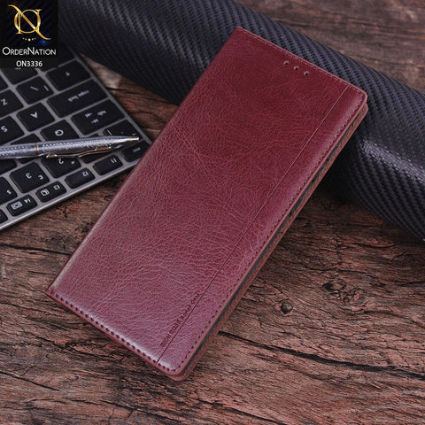 Oppo A73 Cover - Maroon - Rich Boss Leather Texture Soft Flip Book Case