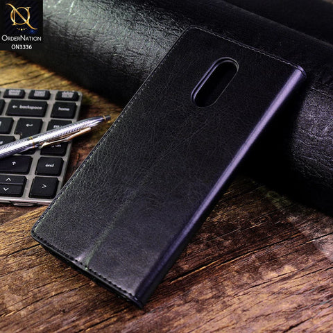 OnePlus 7 Cover - Black - Rich Boss Leather Texture Soft Flip Book Case