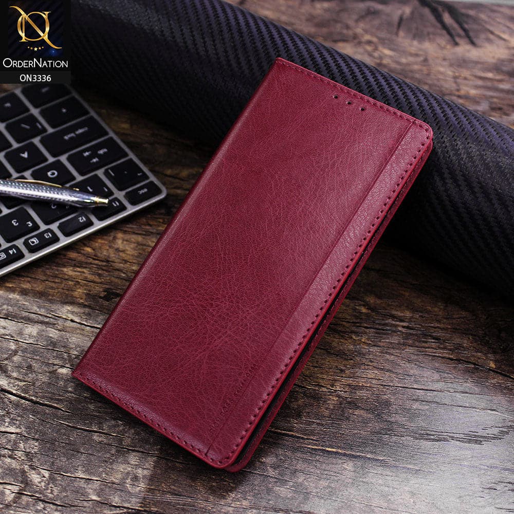 Samsung Galaxy M52 5G Cover - Red - Rich Boss Leather Texture Soft Flip Book Case