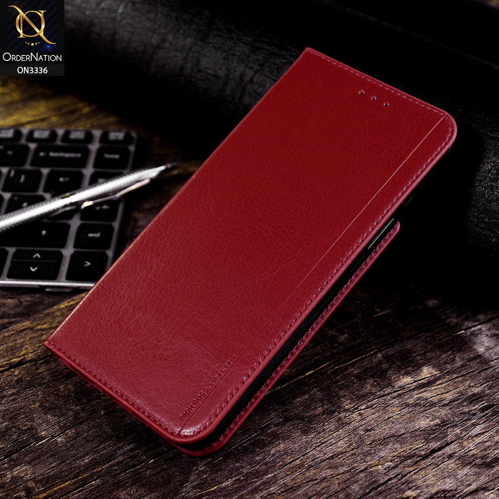 OnePlus 8T Cover - Red - Rich Boss Leather Texture Soft Flip Book Case