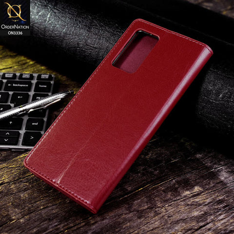 Oppo Reno 6 Pro 5G Cover - Red - Rich Boss Leather Texture Soft Flip Book Case