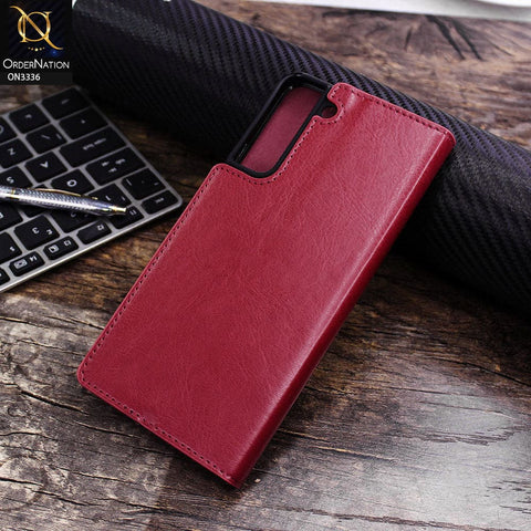 Samsung Galaxy S22 Plus 5G Cover - Red - Rich Boss Leather Texture Soft Flip Book Case