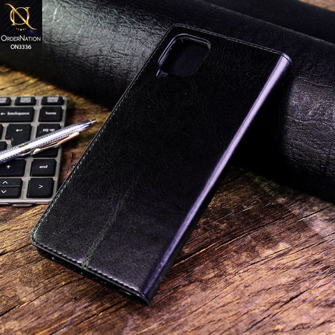 Samsung Galaxy A12 Cover - Black - Rich Boss Leather Texture Soft Flip Book Case