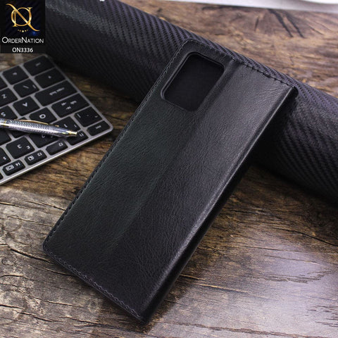 Vivo Y21e Cover - Black - Rich Boss Leather Texture Soft Flip Book Case