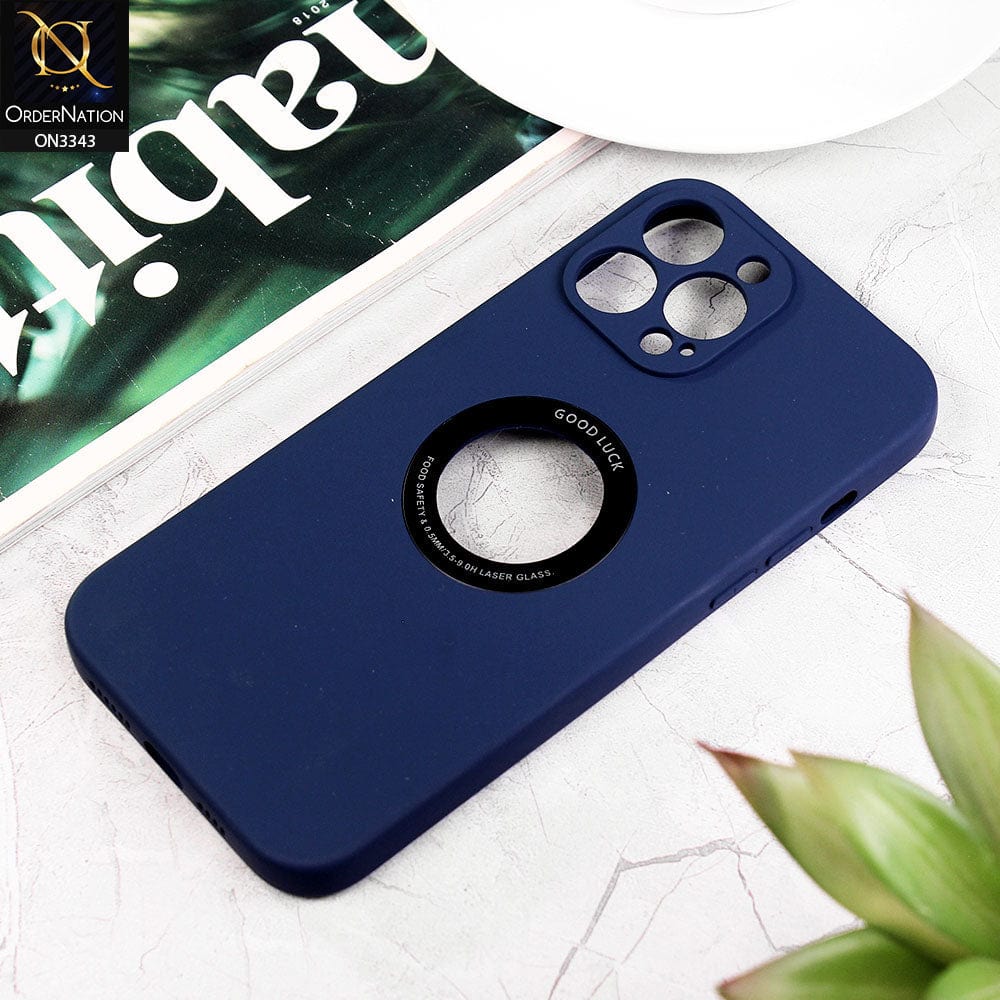 iPhone 13 Pro Max Cover - Blue - New Soft Silicone Camera Protection Case with Good Luck Logo Hole