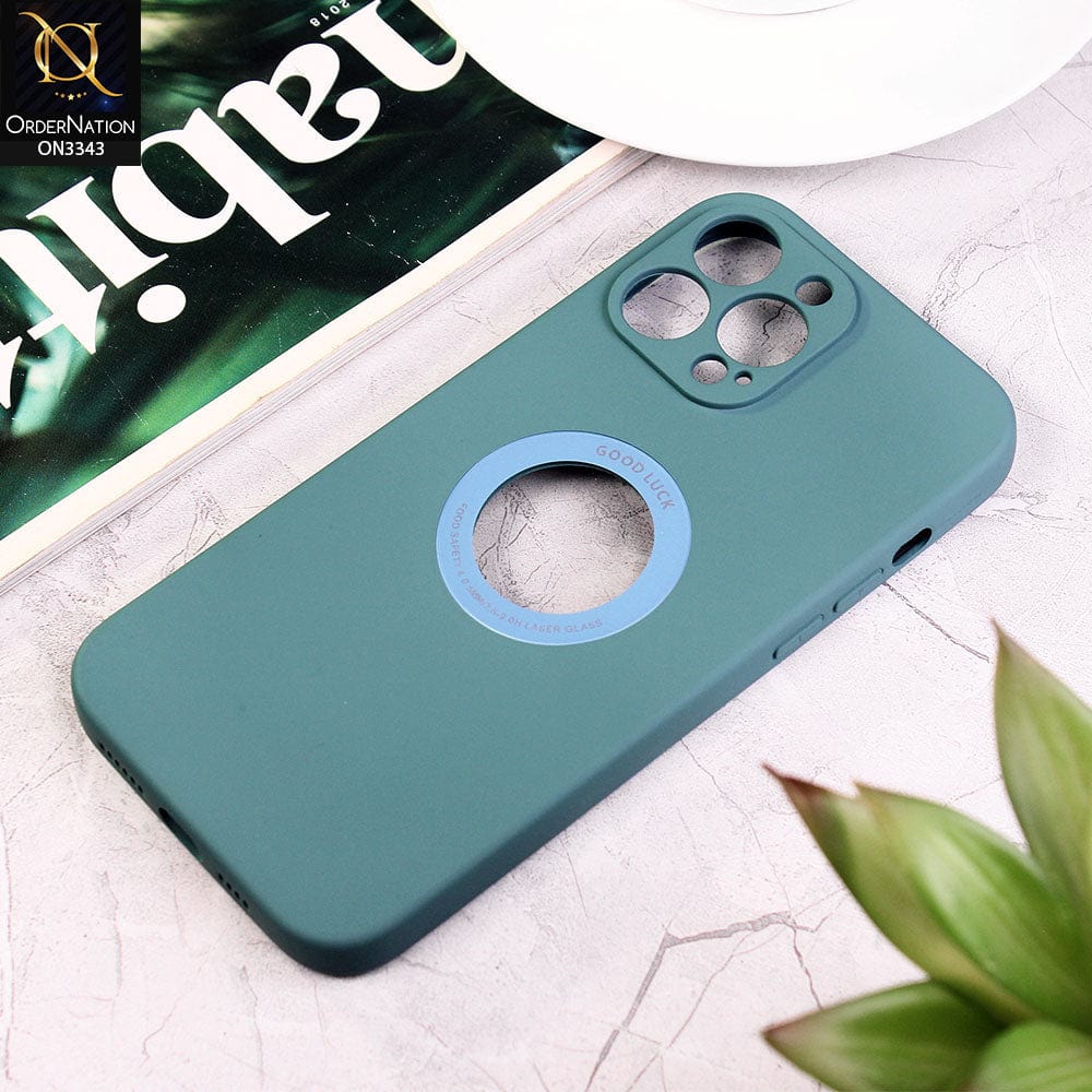 iPhone 13 Pro Max Cover - Green - New Soft Silicone Camera Protection Case with Good Luck Logo Hole