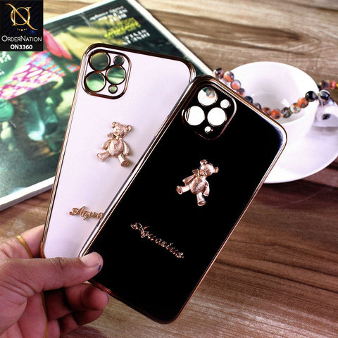 iPhone 11 Pro Max Cover - White - 3D Cute Cartoon Gold Electroplating Soft Silicone Camera Protection Case