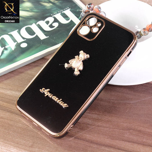 iPhone 12 Cover - Black - 3D Cute Cartoon Gold Electroplating Soft Silicone Camera Protection Case