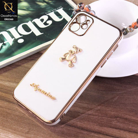 iPhone 12 Cover - White - 3D Cute Cartoon Gold Electroplating Soft Silicone Camera Protection Case